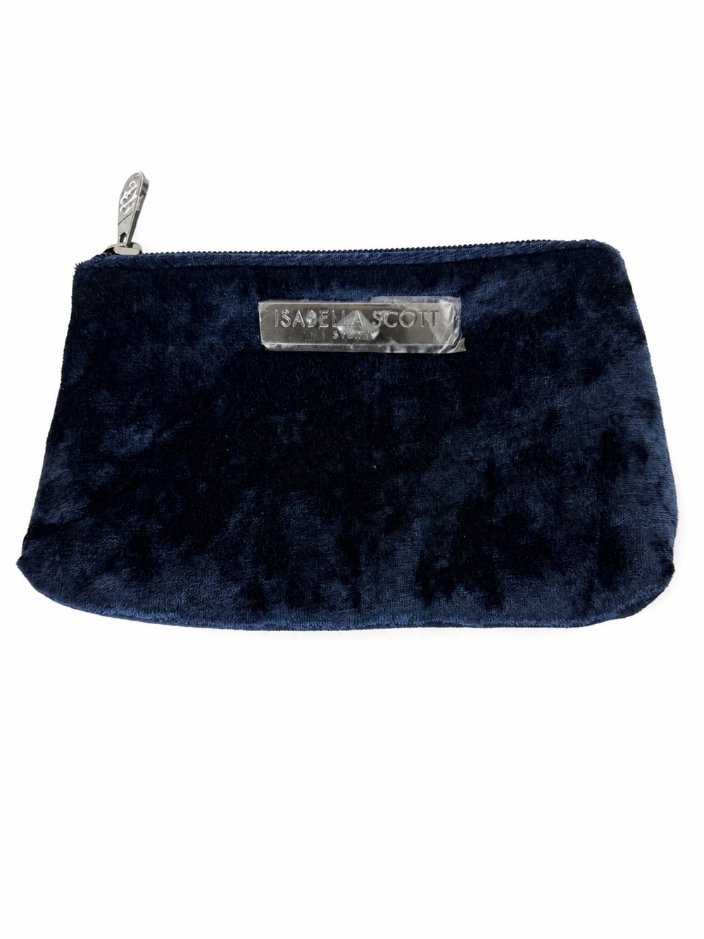 Isabella Scott Sydney Navy Blue Velvet Makeup Cosmetic Bag Travel Zip Pouch New